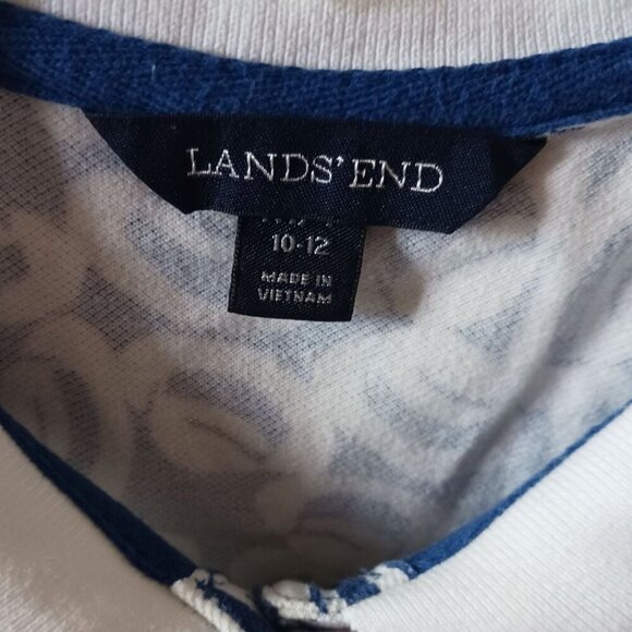Lands End Womens Collared Casual Polo Shirt Blue/White Hats Print Size PMedium - Picture 5 of 10